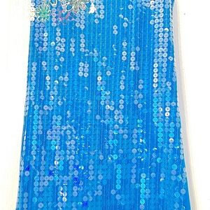 Blue Sequin Dress with Floral Detail